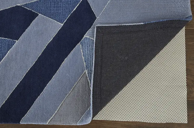 5' X 8' Blue And Silver Wool Geometric Tufted Handmade Area Rug