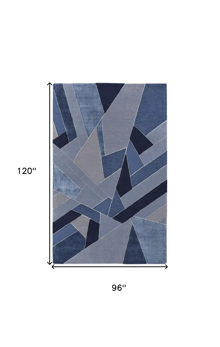 8' X 10' Blue And Silver Wool Geometric Tufted Handmade Area Rug