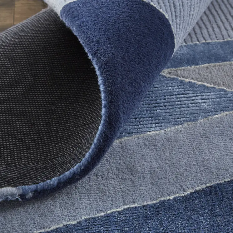 9' X 12' Blue And Silver Wool Geometric Tufted Handmade Area Rug