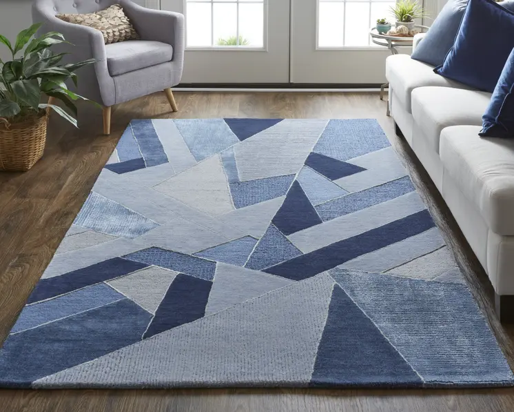 12' X 15' Blue and Silver Mosaic Hand Tufted Area Rug