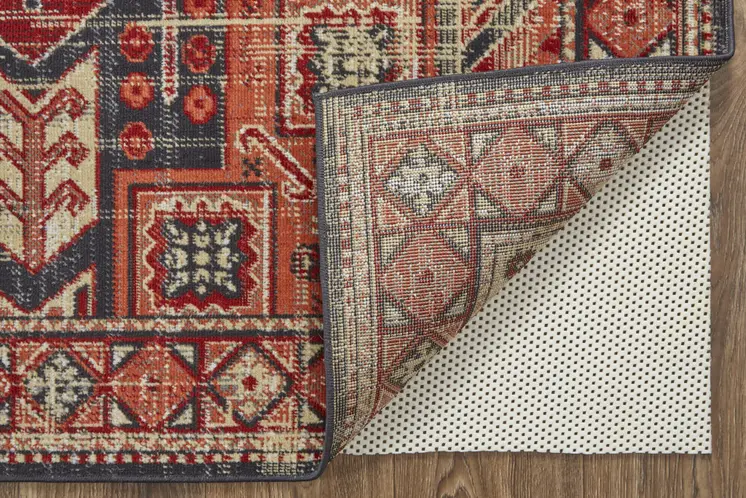 10' X 13' Red Tan And Black Abstract Power Loom Distressed Stain Resistant Area Rug