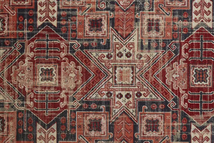 10' X 13' Red Tan And Black Abstract Power Loom Distressed Stain Resistant Area Rug