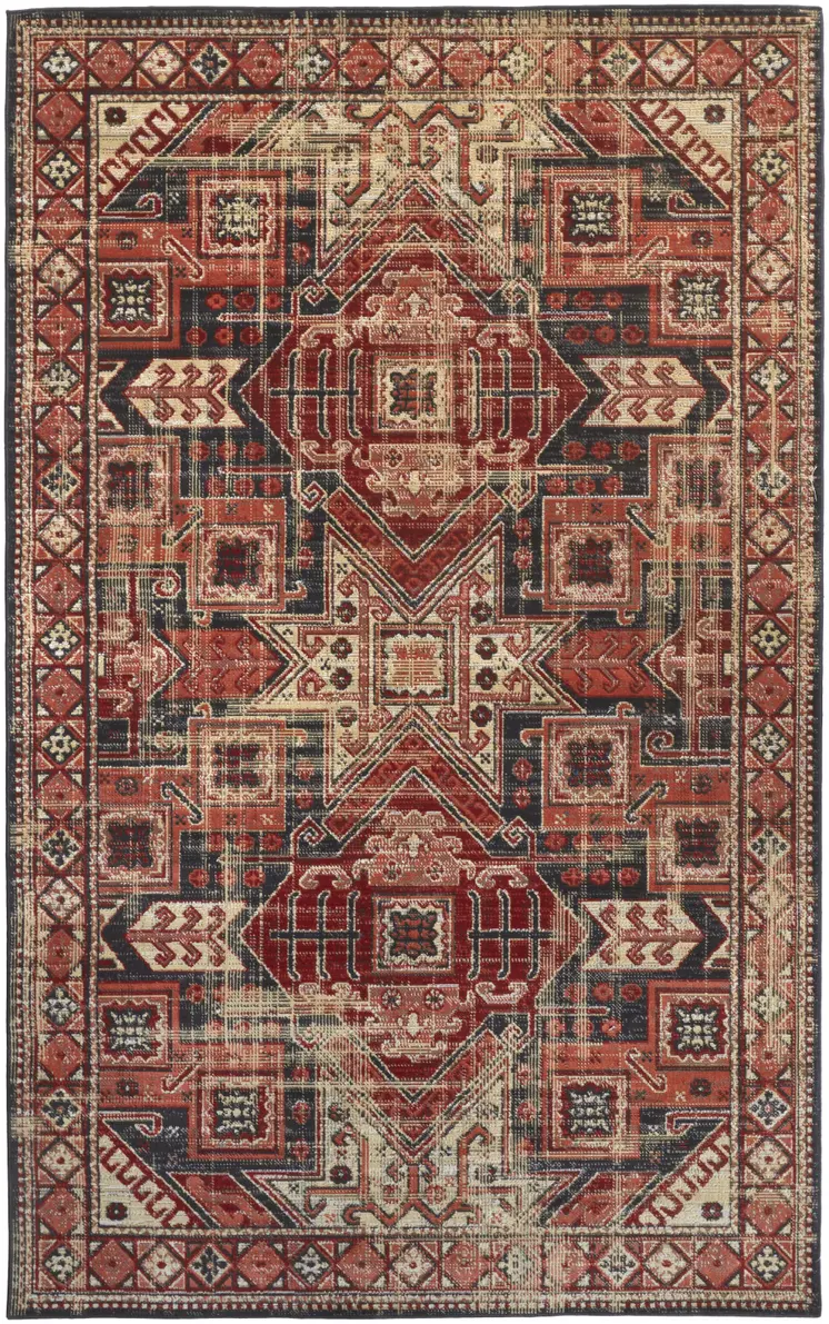 13' X 15' Red and Black Aztec Distressed Indoor Outdoor Area Rug