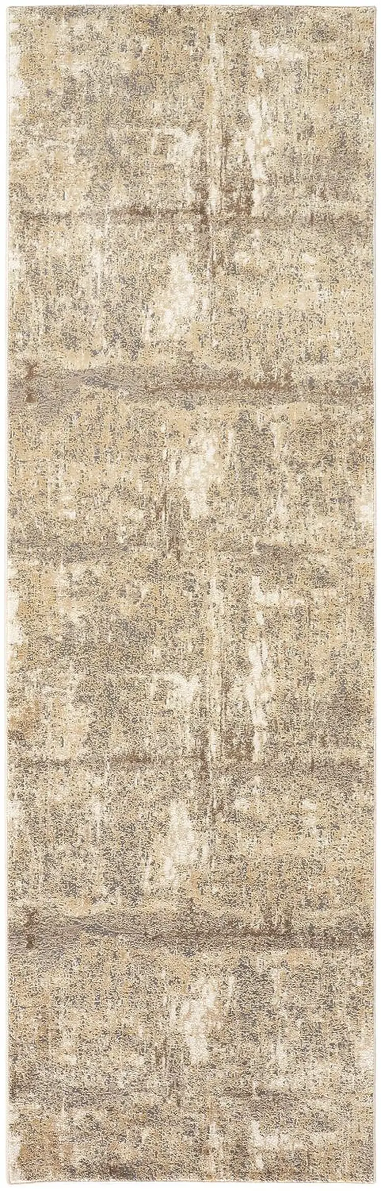 8' Brown and Ivory Abstract Distressed Runner Rug