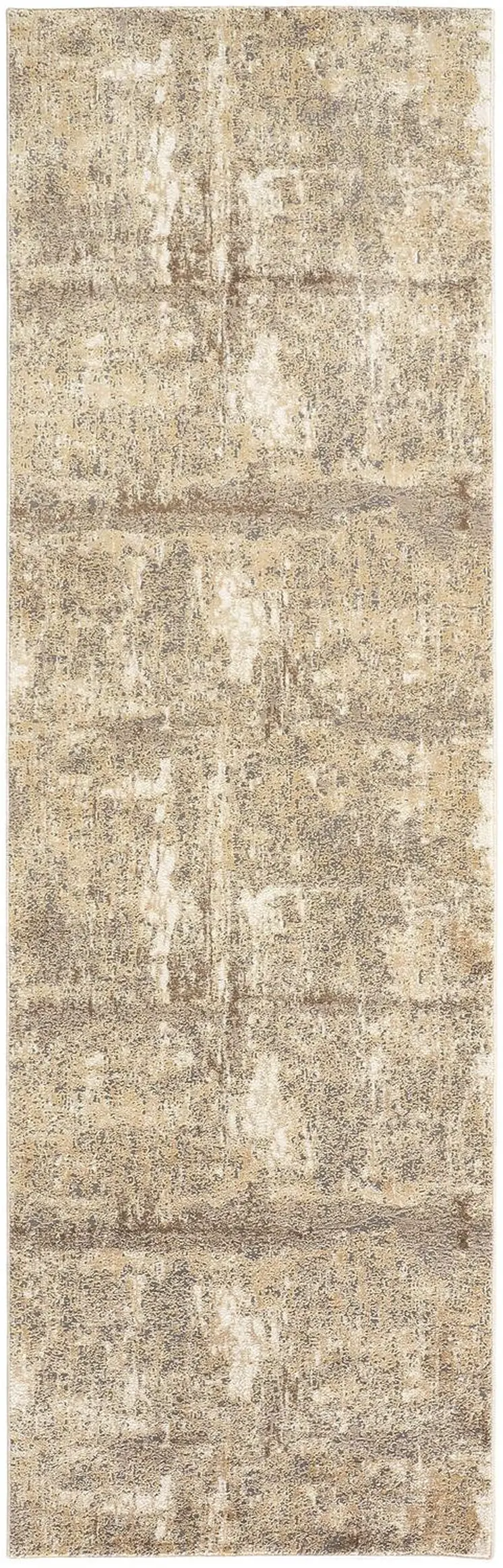 8' Brown and Ivory Abstract Distressed Runner Rug