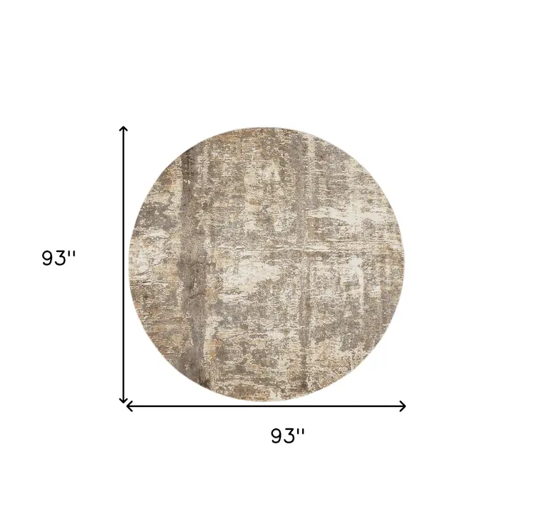 8' Tan and Ivory Abstract Non Skid Round Rug