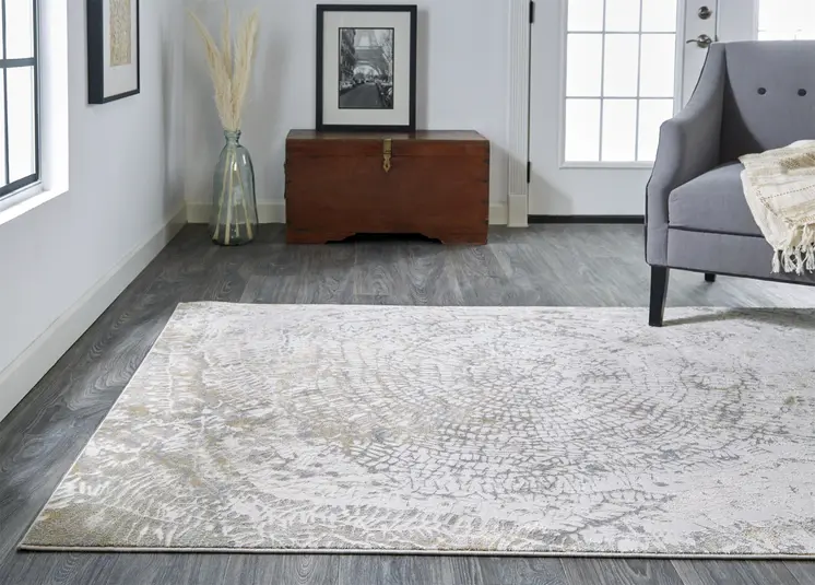 8' X 10' Ivory Tan And Gray Abstract Area Rug