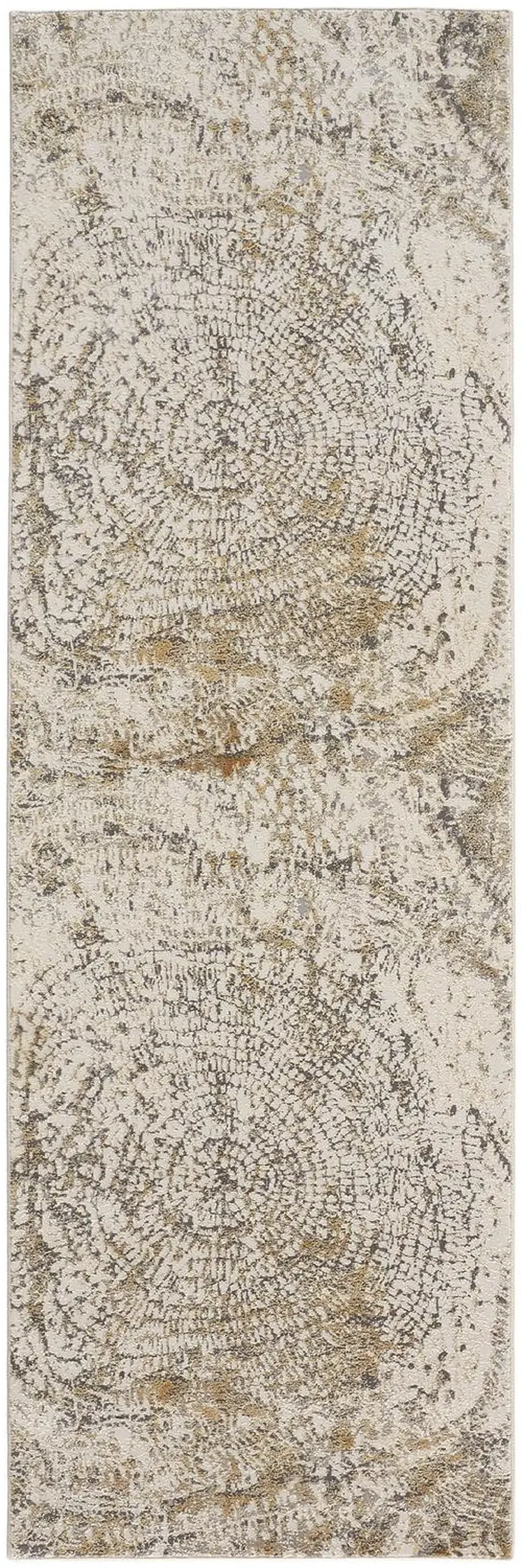 8' Brown and Ivory Abstract Distressed Runner Rug