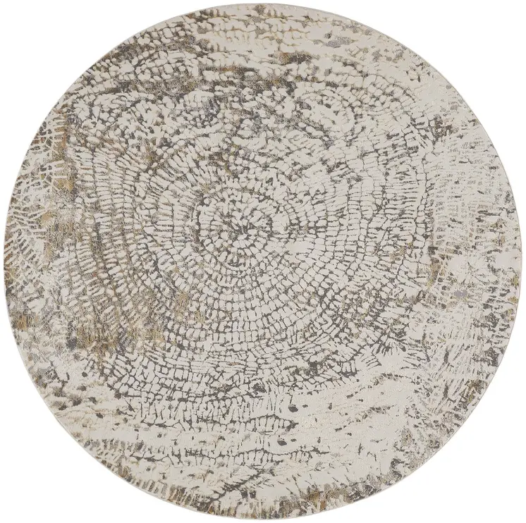 8' Gray and Ivory Abstract Non Skid Round Rug