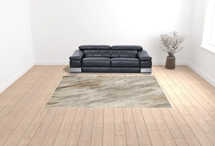 9' X 12' Ivory Tan And Brown Abstract Area Rug
