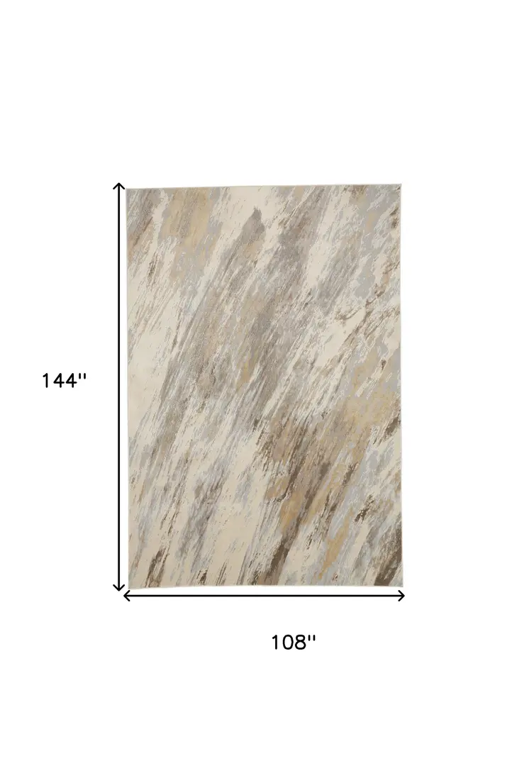 9' X 12' Ivory Tan And Brown Abstract Area Rug