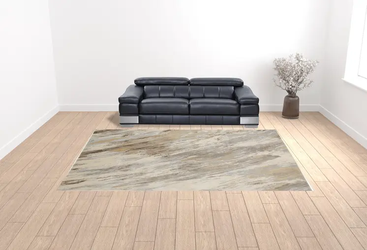 10' X 14' Ivory Tan And Brown Abstract Area Rug