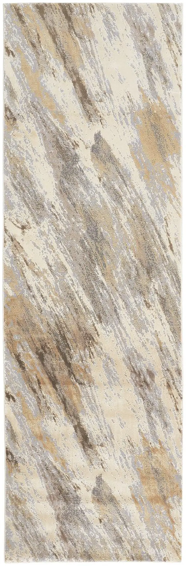 8' Brown and Ivory Abstract Distressed Runner Rug