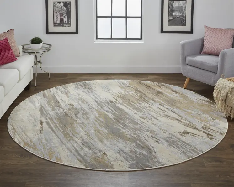 8' Brown and Ivory Abstract Non Skid Round Rug