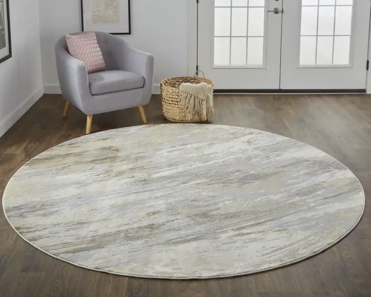 8' Brown and Ivory Abstract Non Skid Round Rug
