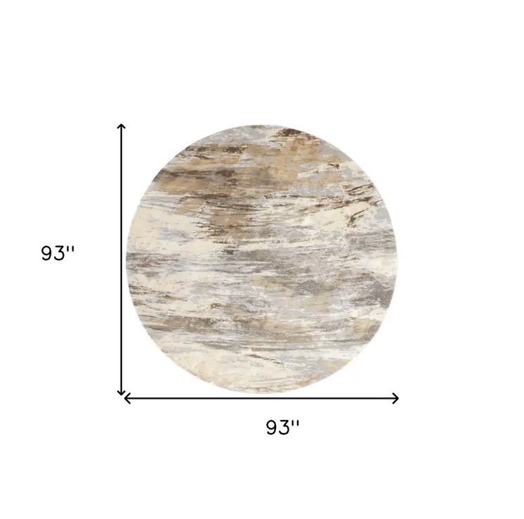 8' Brown and Ivory Abstract Non Skid Round Rug