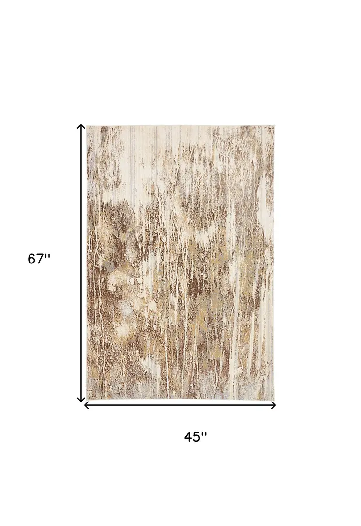 4' X 6' Tan Ivory And Brown Abstract Area Rug
