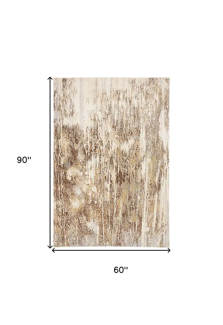 5' X 8' Tan and Ivory Abstract Non Skid Area Rug