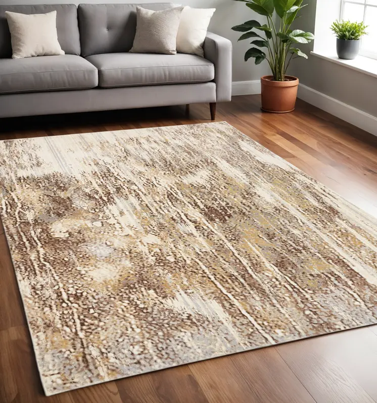 5' X 8' Tan and Ivory Abstract Non Skid Area Rug