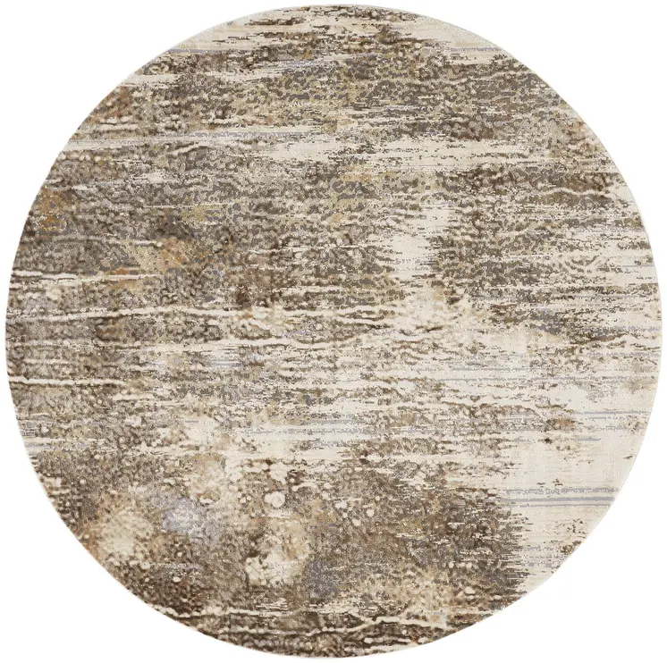 8' Tan and Ivory Abstract Non Skid Round Rug