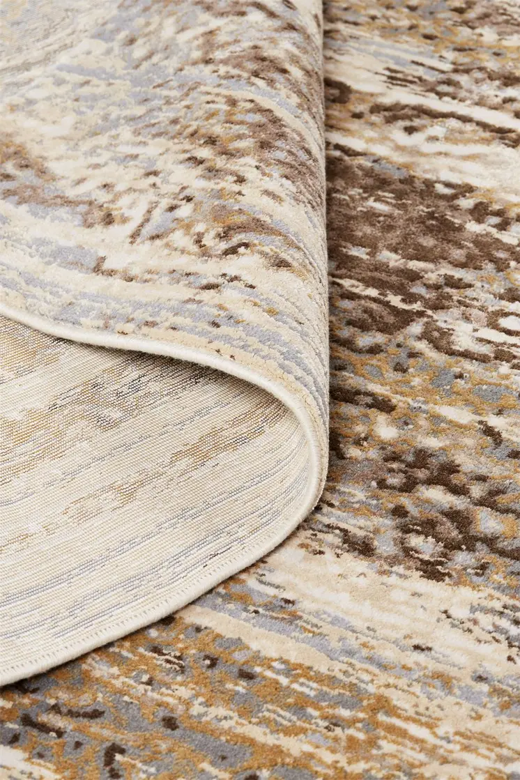 8' Tan and Ivory Abstract Non Skid Round Rug
