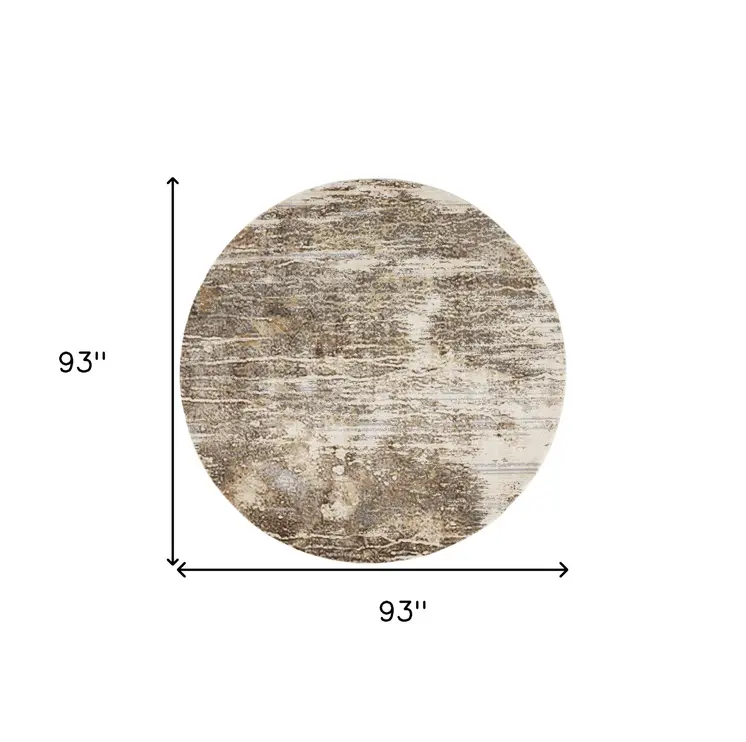 8' Tan and Ivory Abstract Non Skid Round Rug