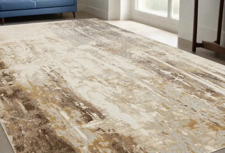 5' X 8' Tan Ivory And Gray Abstract Area Rug
