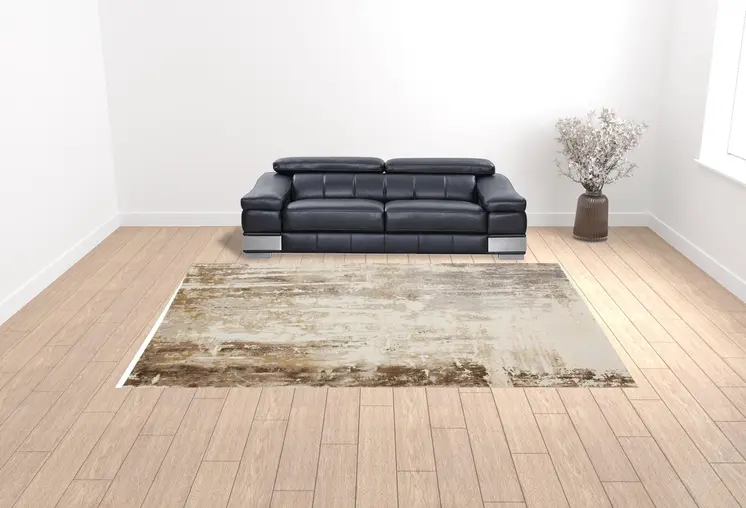 10' X 14' Tan Ivory And Gray Abstract Area Rug