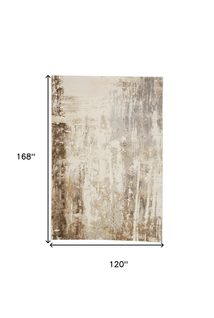 10' X 14' Tan Ivory And Gray Abstract Area Rug