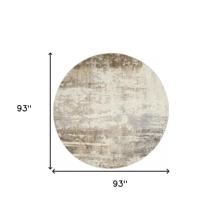 8' Tan Ivory And Gray Round Abstract Area Rug