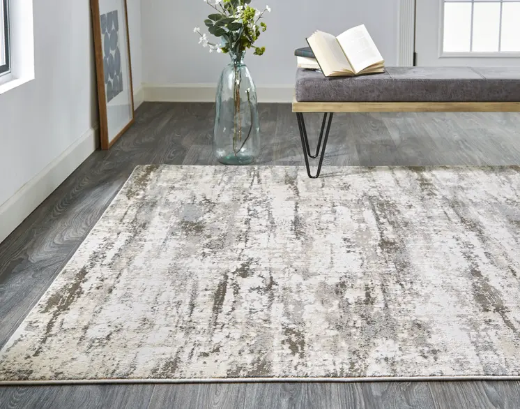 8' X 10' Ivory And Brown Abstract Area Rug