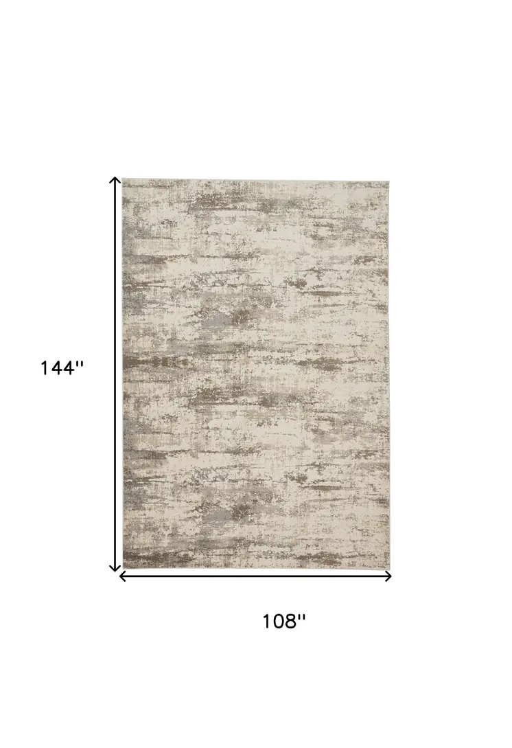 9' X 12' Ivory And Brown Abstract Area Rug
