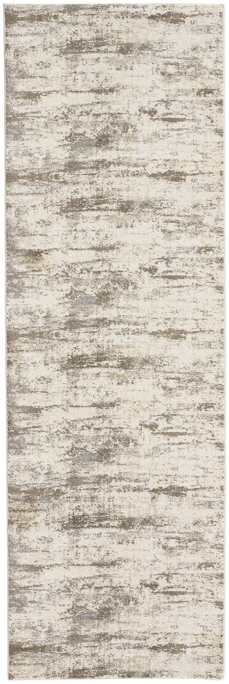 8' Brown and Ivory Abstract Distressed Runner Rug
