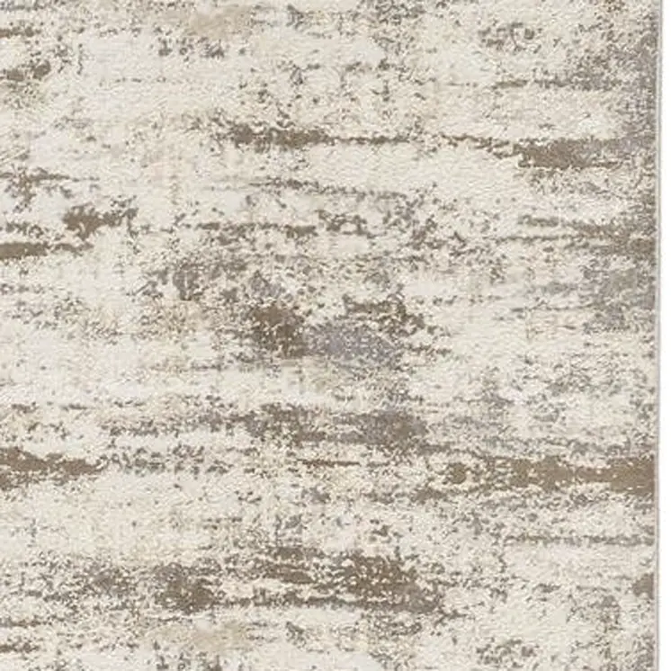8' Brown and Ivory Abstract Distressed Runner Rug