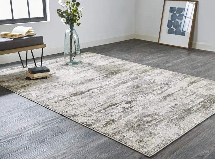 12' X 15' Ivory And Brown Abstract Area Rug
