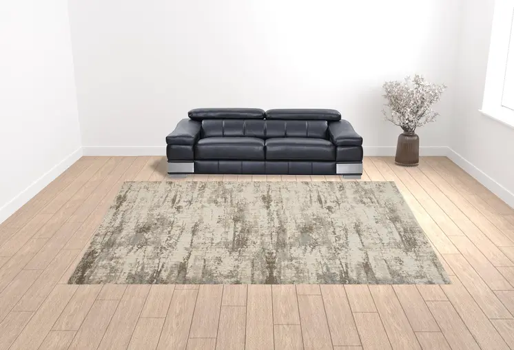 12' X 15' Ivory And Brown Abstract Area Rug