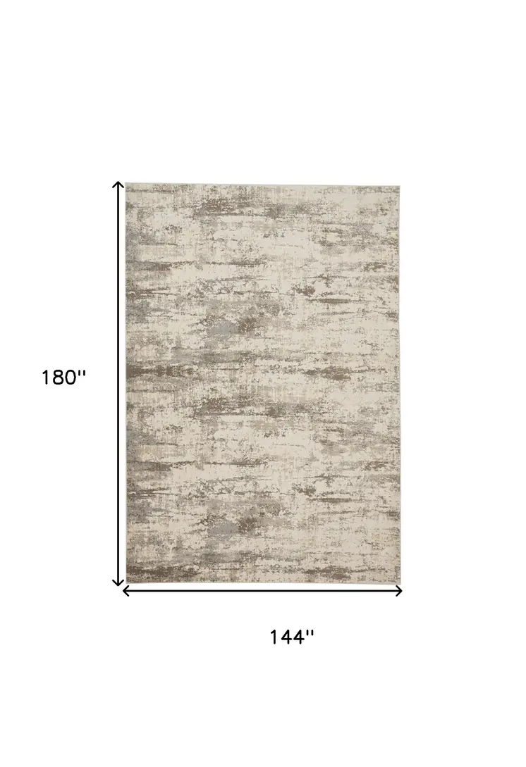 12' X 15' Ivory And Brown Abstract Area Rug