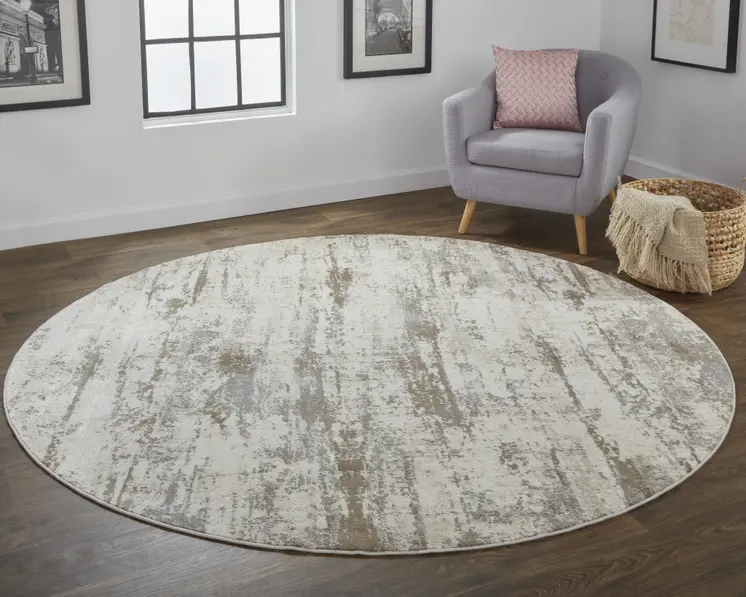 8' Brown and Ivory Abstract Non Skid Round Rug