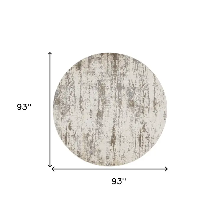 8' Brown and Ivory Abstract Non Skid Round Rug