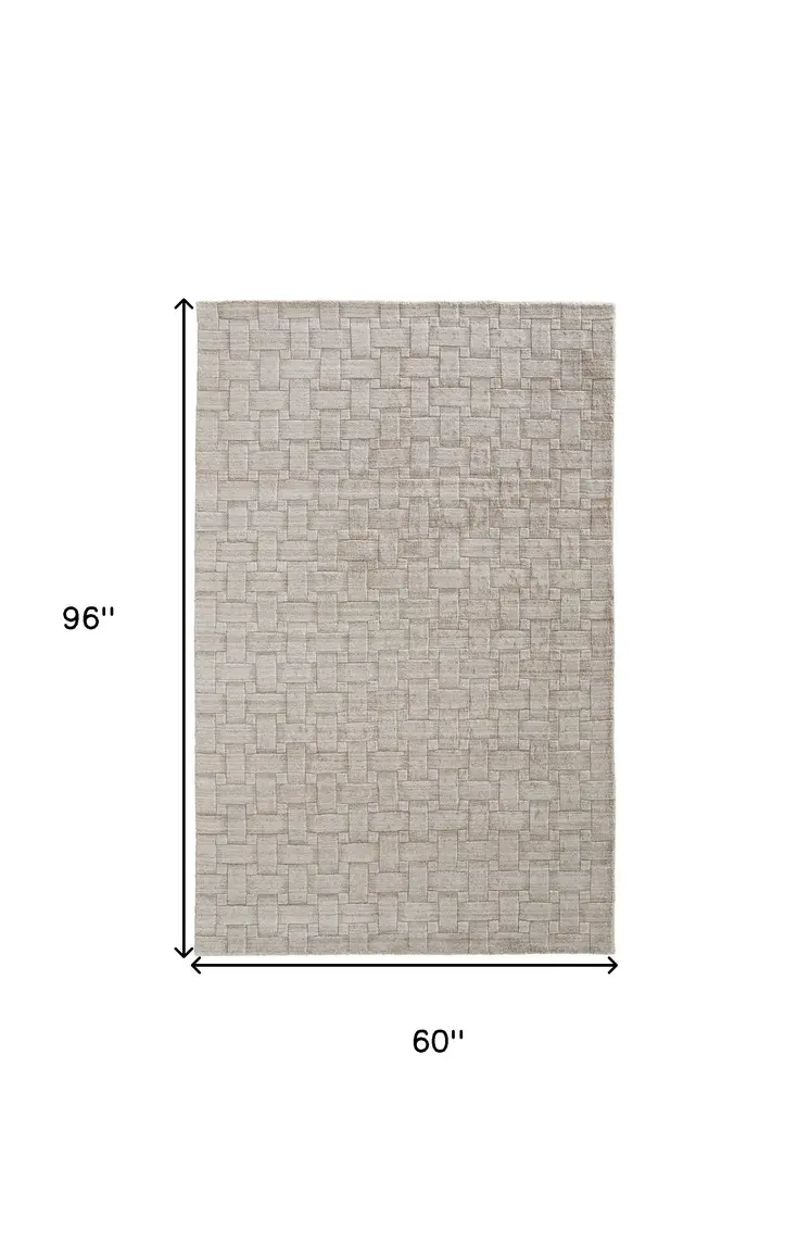 5' X 8' Ivory Striped Hand Woven Area Rug