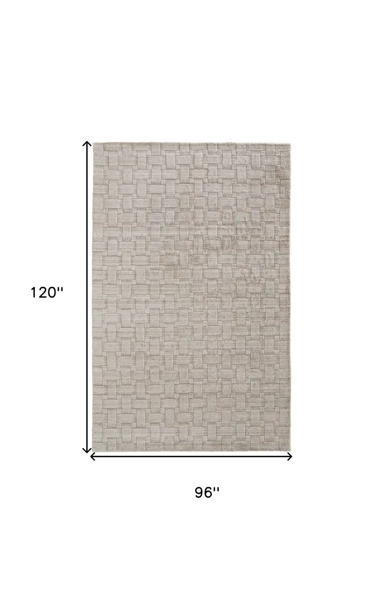 8' X 10' Ivory Striped Hand Woven Area Rug