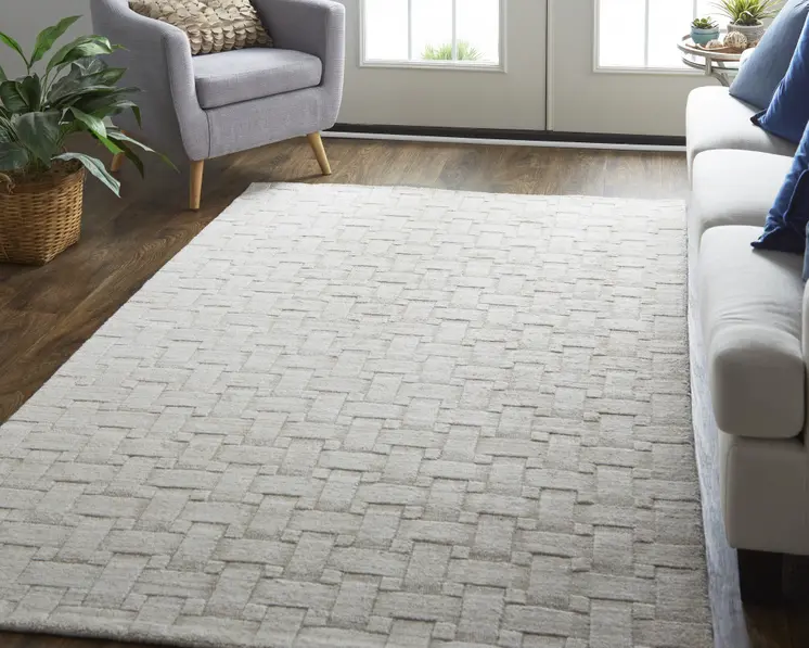 8' X 10' Ivory Striped Hand Woven Area Rug