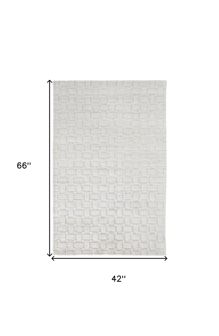 4' X 6' Silver and White Striped Hand Woven Area Rug