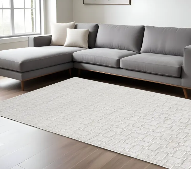 8' X 10' Silver and White Striped Hand Woven Area Rug