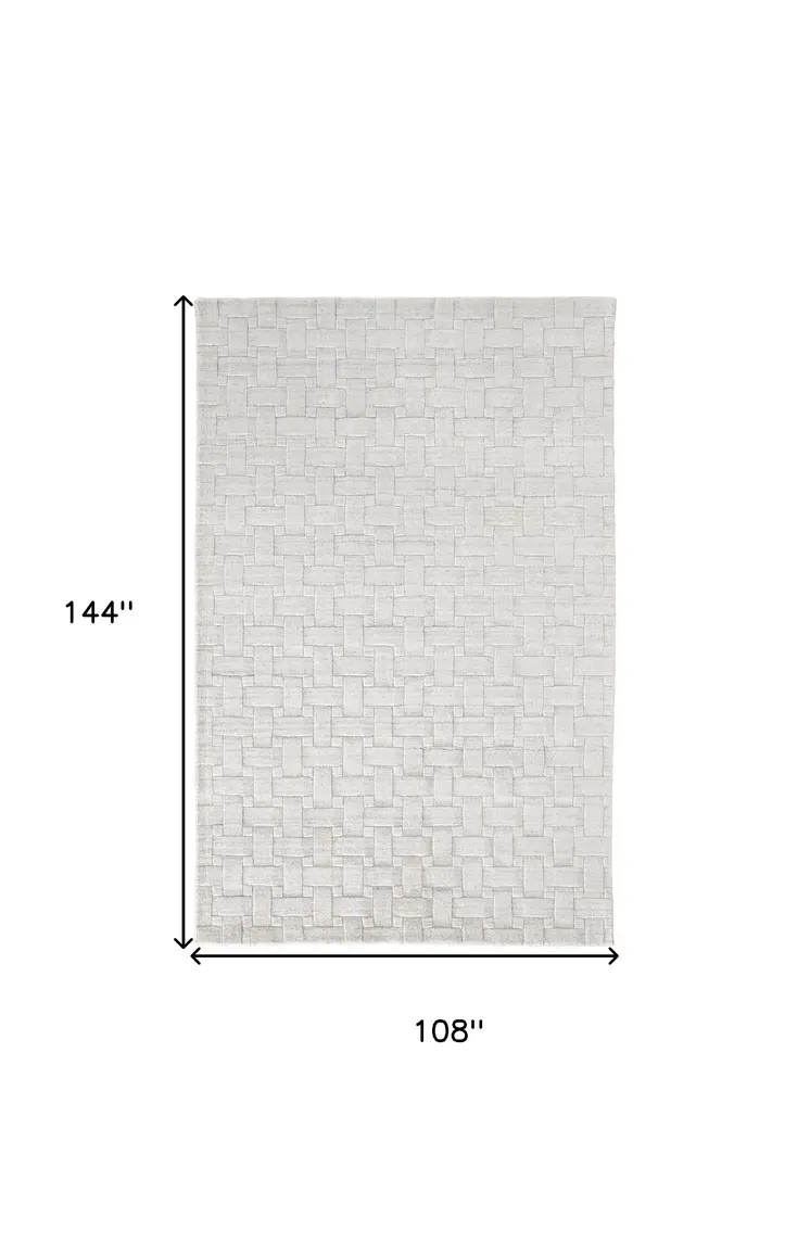 9' X 12' White And Silver Striped Hand Woven Area Rug
