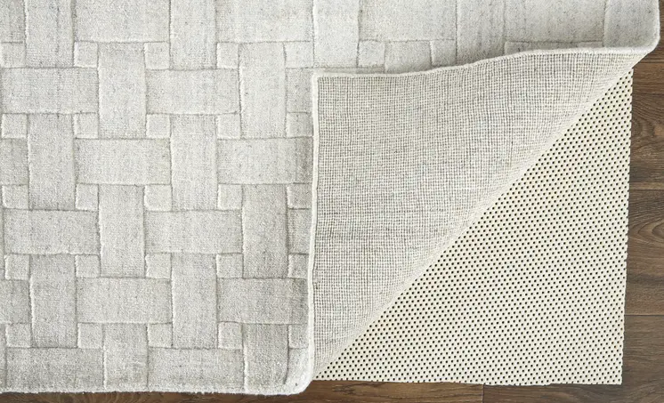 10' X 14' White And Silver Striped Hand Woven Area Rug