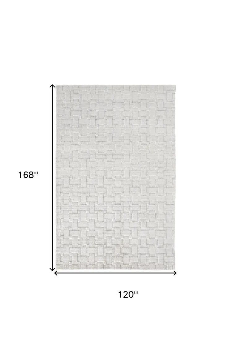10' X 14' White And Silver Striped Hand Woven Area Rug