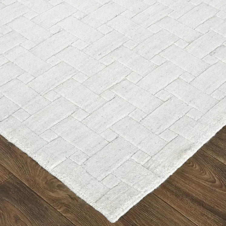 12' X 15' White And Silver Striped Hand Woven Area Rug