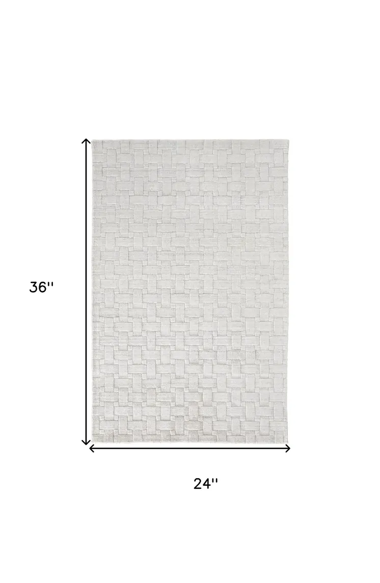 2' X 3' Silver and White Striped Hand Woven Area Rug