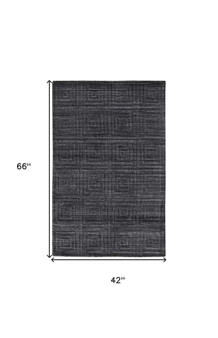 4' X 6' Gray and Black Striped Hand Woven Area Rug